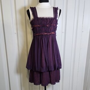 Amelia Toro Women's Purple Brown Ruffled Sleeveless Bubble Hem Mini Dress Size 6